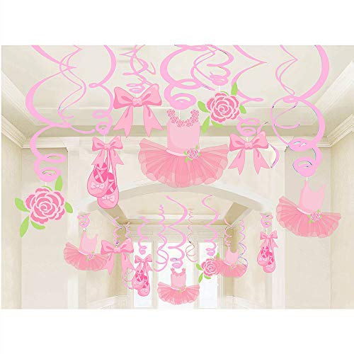 Product Cover 30Ct Ballerina Hanging Swirl Decorations - Pink Tutus Ballet Shoes Bow-knot Rose Ballerina Birthday Party Supplies Theme Party Wedding Anniversary Christmas New Year Fan Decors