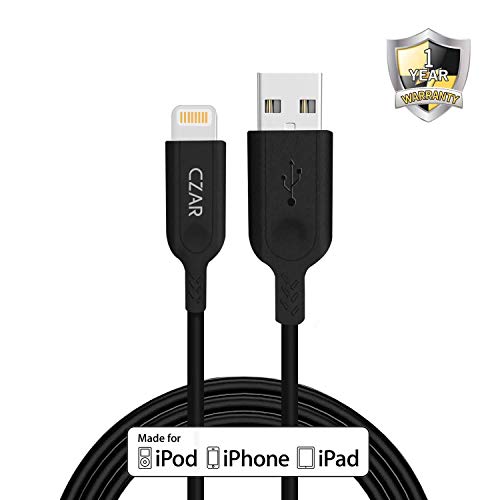 Product Cover CZARTECH High Durability USB A to Lightning Cable - Apple MFi Certified - Black (3.3 Feet/1 Meter) 1 Yr Warranty C1410