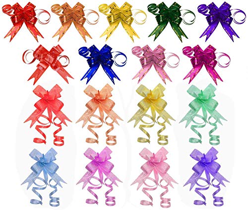 Product Cover Penta Angel 170Pcs 17 Colors String Bows Basket Gift Pull Bows Gift Knot Ribbon Present Wrapping Décor Bows for Birthday Wedding Christmas New Year Party Ornament, 1.8cm Width