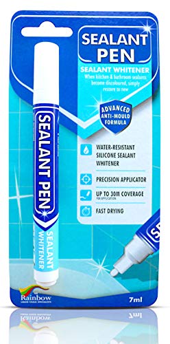 Product Cover Sealant Pen White - Silicone Caulk Whitener, Mold and Mildew Concealer. Best for Home Sink, Kitchen, Showers, Bathroom, Wall, Ceiling and Floor Tile