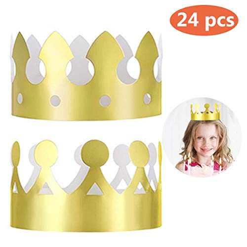 Product Cover 24 Pieces Golden King Crowns (2 Style), MSDADA Gold Foil Paper, Party Crown Hat Cap for Birthday,Celebration Baby Shower,Photo Props and Wedding Anniversary