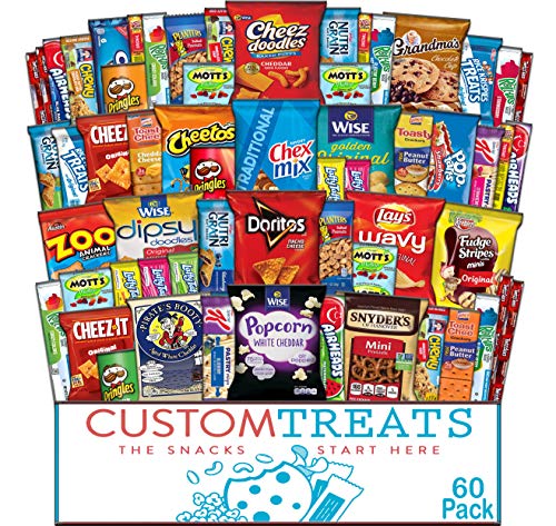 Product Cover Snack Care Package - Assortment of Chips, Popcorn, Crackers, Cookies, Bars, Candy & Nuts (60 Pack)