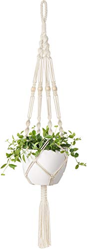 Product Cover Mkono Macrame Plant Hangers Indoor Outdoor Hanging Planter Basket Cotton Rope with Beads 4 Legs 41 Inch