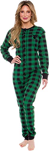 Product Cover Oh Deer Buffalo Flannel One Piece Pajamas - Women's Union Suit Pajamas with Drop Seat Butt Flap by Silver Lilly
