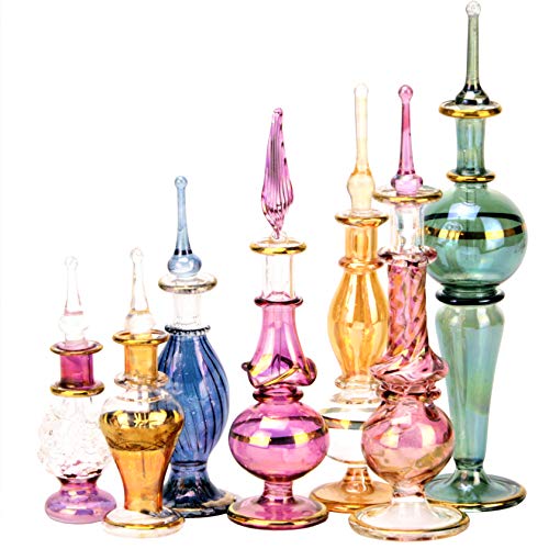 Product Cover NileCart Egyptian Perfume Bottles Wholesale Mix Collection Set of 12 Hand Blown Decorative Pyrex Glass 2-5 in with Handmade Golden Egyptian Decoration for Perfumes & Essential Oils