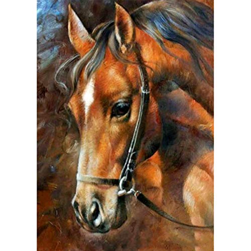 Product Cover MXJ DIY 5D Diamond Painting by Number Kits Full Round Drill Rhinestone Embroidery Cross Stitch Picture Art Craft for Home Wall Decor Brown Horse 12x16In
