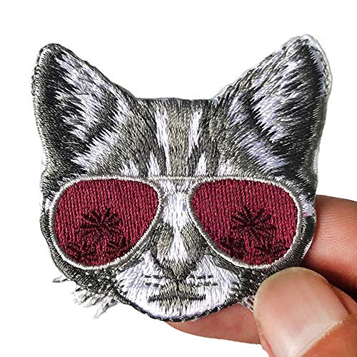 Product Cover 2 Pcs Cool Cat Delicate Embroidered Patches, Cute Embroidery Patches, Iron On Patches, Sew On Applique Patch,Cool Patches for Men, Women, Kids