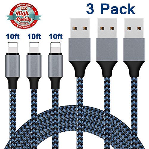 Product Cover iPhone Charger,Lightning Cable 3Pack 10Ft Sundix iPhone Charger Cable Nylon Braided Charging Cable Cord Compatible X 8 8plus 7 7plus 6s 6s Plus More-Blue