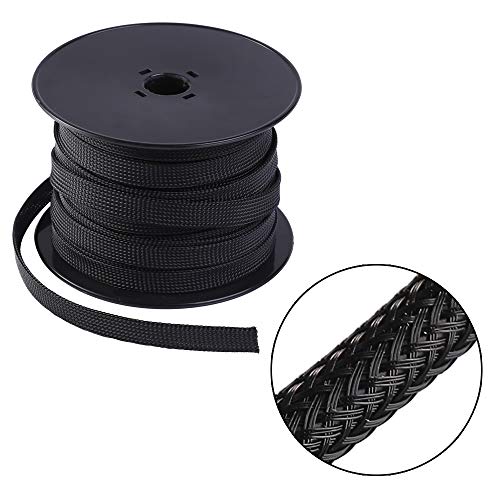 Product Cover Keco 100ft - 1 inch Flexo PET Expandable Braided Cable Sleeve - Wire Sleeving For Audio Video and Other Home Device Cable Automotive Wire - Black