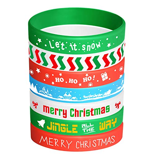 Product Cover FEPITO 35 Pieces Christmas Wristband Silicone Wristbands Rubber Band Bracelets for Christmas Party Decoration 7 Merry Xmas Patterns
