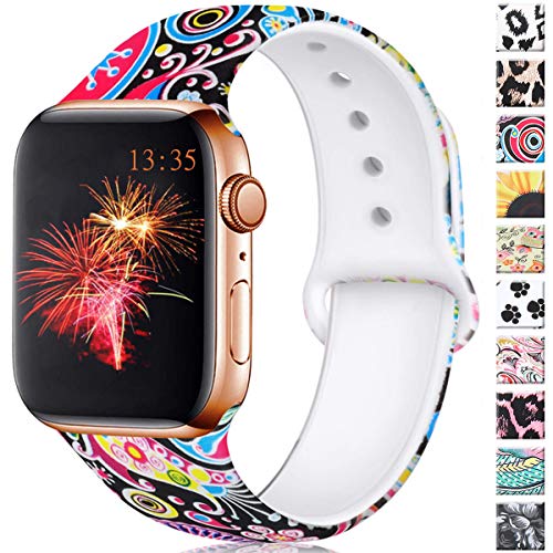Product Cover Haveda Floral Bands Compatible for Apple Watch 40mm Series 4 Series 5, Soft Pattern 38mm Apple Watch Band Women Printed Silicone Sport Wristbands for iWatch Series 3 Series 2/1, M/L Colorful Jellyfish