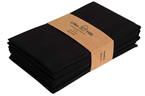 Product Cover Urban Villa Kitchen Towels, Premium Quality,Solid Satin Weave 100% Cotton Dish Towels, Ultra Soft (Size: 20X30 Inch), Black Highly Absorbent Bar Towels & Tea Towels - (Set of 6)