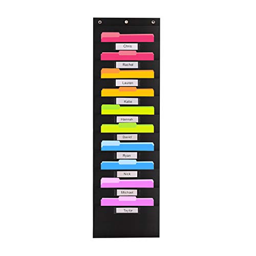 Product Cover Heavy Duty Storage Pocket Chart with Nametag with 10 Pockets, 3 Over Door Hangers Included, Hanging Wall File Organizer by Hippo Creation - Organize Your Assignments, Files, Scrapbook Papers & More
