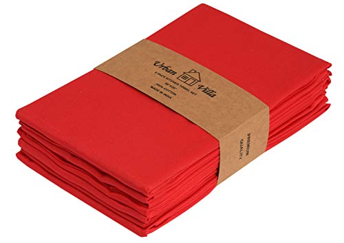 Product Cover Urban Villa Solid Satin Weave - Premium Quality,Kitchen Towels, Ultra Soft,100% Cotton Dish Towels, (Size: 20X30 Inch), Red Highly Absorbent Bar Towels & Tea Towels - (Set of 6)