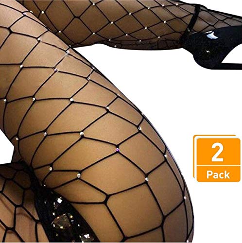 Product Cover Women's 2 Pair /3 Pair Sparkling Fishnet Stockings Rhinestone High Waist Tights Crystal Mesh Hollow Out Pantyhose
