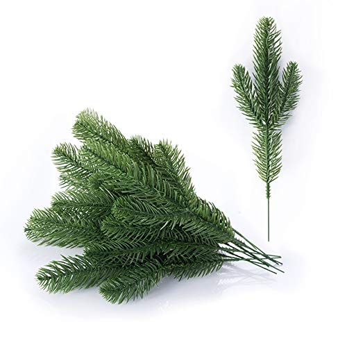Product Cover Meiliy 30pcs Artificial Greenery Xmas Pine Picks Pine Leaves Pine Twigs for Crafts Indoor and Outdoor Christmas Holiday Home Garden Decor