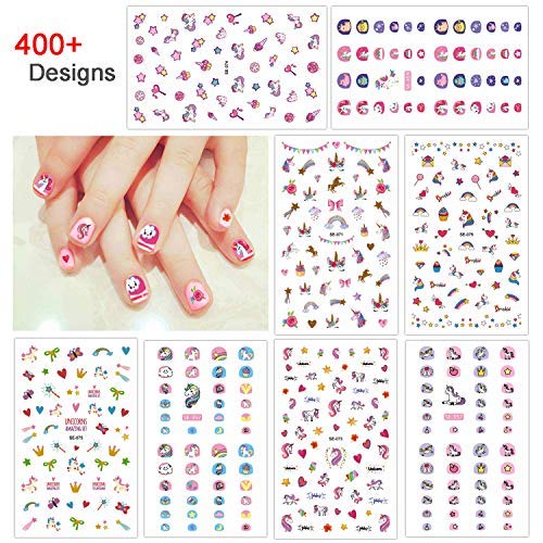 Product Cover Konsait Unicorn 3D Nail Art Stickers Decals (400+Designs), Rainbow Unicorn Heart Bowknot Nail Sticker False Nail Manicure Decals Toe Wraps for Little Girls Birthday Xmas New Year Nail Tip De