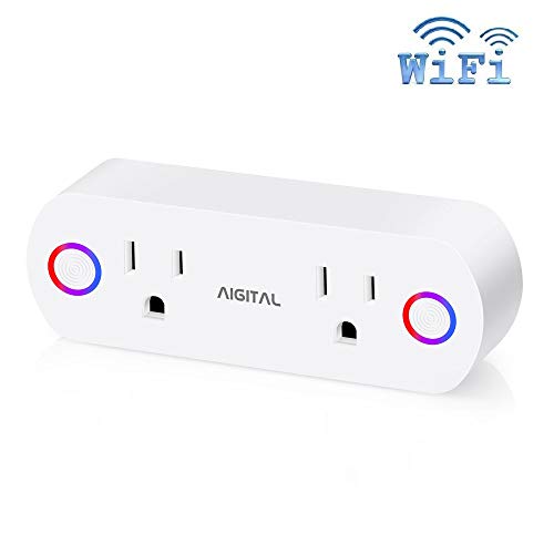 Product Cover WiFi Smart Plug Wireless Socket Work with Alexa Google Assistant IFTTT, Aigital Wi-Fi Dual Smart Outlets No Hub Required, Remote Control Timing Switch and Energy Monitor (Max 16A) 【 New Coming 】
