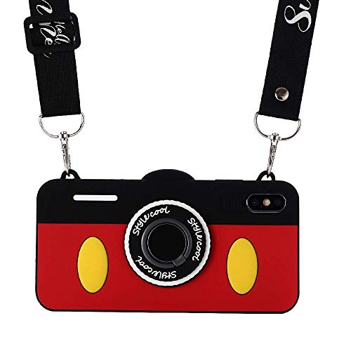 Product Cover iPhone XR Case with Lanyard, Shinymore 3D Cute Soft Silicone Cartoon Mickey Mouse Camera Design Case with Ring Holder for iPhone XR