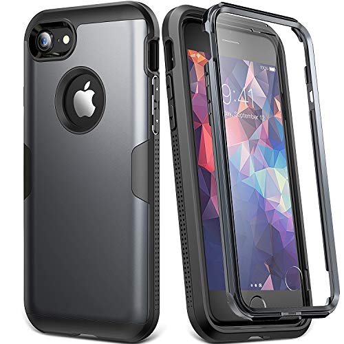 Product Cover YOUMAKER Case for iPhone 8 & iPhone 7, Full Body Rugged with Built-in Screen Protector Heavy Duty Protection Slim Fit Shockproof Cover for Apple iPhone 8 (2017) 4.7 Inch - Black/Black