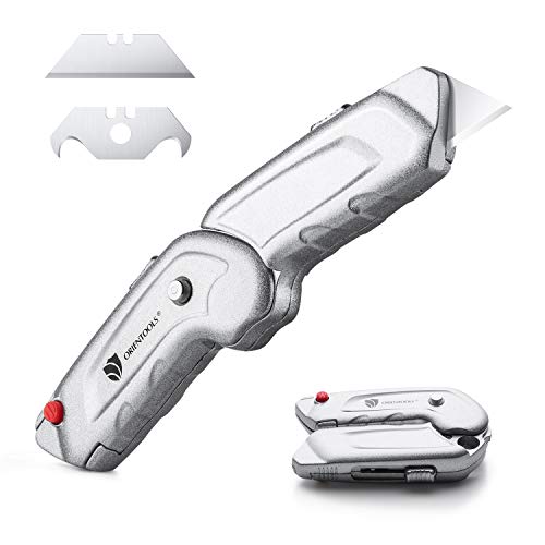 Product Cover ORIENTOOLS Folding Pocket Utility Knife, Heavy Duty Box Cutter with Belt Clip, Hook Blade and Carpet Blade, Lock-Back Design, and Rust-Proof Zinc Alloy Body