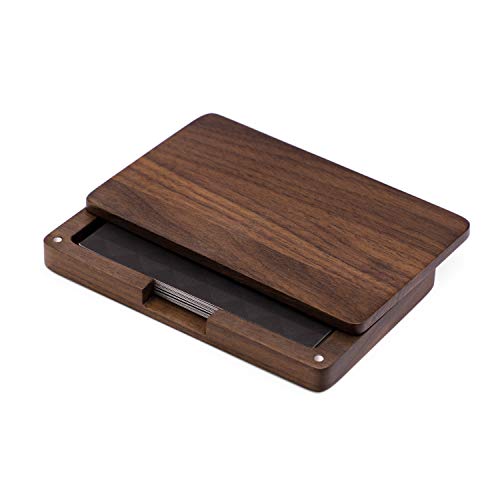 Product Cover MaxGear Business Card Holder Wood Business Card Holders, Wooden Business Card Case Name Card Holder with Magnetic Closure for Men or Women Walnut