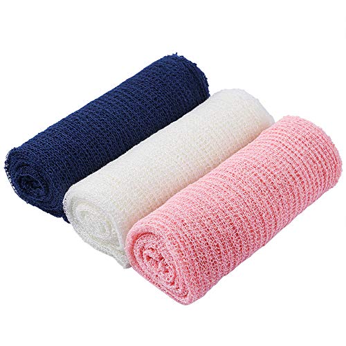 Product Cover Pllieay 3 Pieces Newborn Stretch Wraps Baby Photography Props Long Ripple Wrap Blanket (White, Pink and Navy)