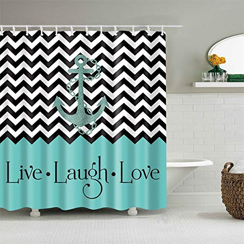 Product Cover Shower Curtain Set with Hooks Nautical Anchor Chevron Zigzag Live Laugh Love Bathroom Decor Waterproof Polyester Fabric Bathroom Accessories Bath Curtain 72 x 72 inches