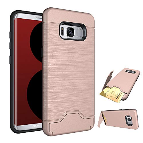 Product Cover Phone Case for Samsung Galaxy S8 with Credit Card Holder Slot Kickstand Stand Rugged Heavy Duty Hybrid Hard Dual Layer Protective Cover Cases Compatible Samsung S 8 8S GS8 Rose Gold