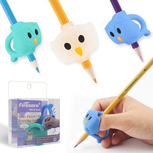 Product Cover Pencil Grips, Firesara Original Owl Pencil Grips for Kids Handwriting Ergonomic 3 Fingers Sets Aid for Trainer Handwriting Posture Correction, Assorted Pencil Grip for Righties and Lefties (3Pcs)