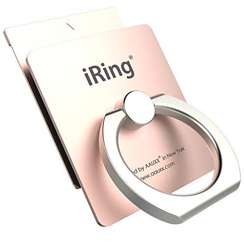 Product Cover AAUXX The iRing Link Cell Phone Finger Holder for car & Office. Removable Ring Plate to Enable Wireless Charging for iPhone, Samsung, Other Android Smartphones and Tablets. (Rose Gold)