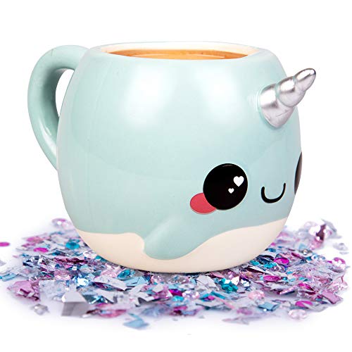 Product Cover Narwhal, Unicorn of the Sea Coffee Mug - 18 oz Glitter Galaxy - Nizzle the Narwhal (Оne Расk)
