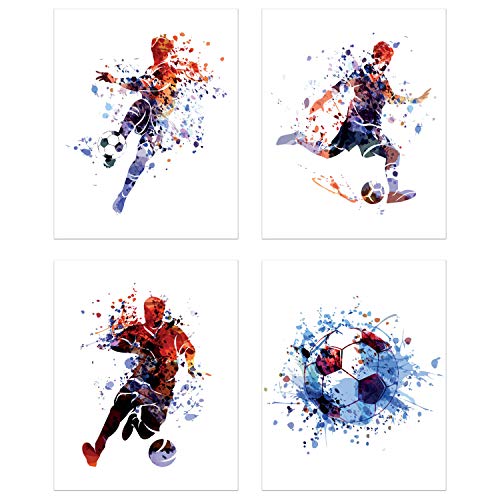 Product Cover Summit Designs Soccer Watercolor Wall Art Prints - Particle Silhouette - Set of 4 (8x10) Poster Photos - Man Cave- Bedroom Decor