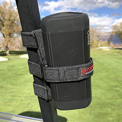 Product Cover Bushwhacker The Original Portable Speaker Mount for Golf Cart Railing - Adjustable Strap Fits Most Bluetooth Wireless Speakers Attachment Accessory Holder Bar Rail