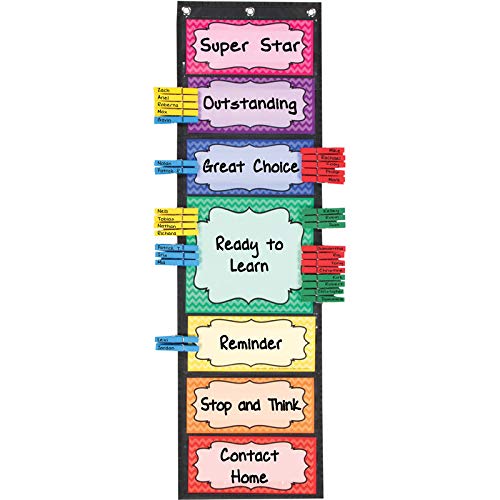 Product Cover Really Good Stuff Classroom Behavior EZ-Tuck Clip 'N' Track Pocket Chart and Clothespins - Track Student Actions Easily Each Day