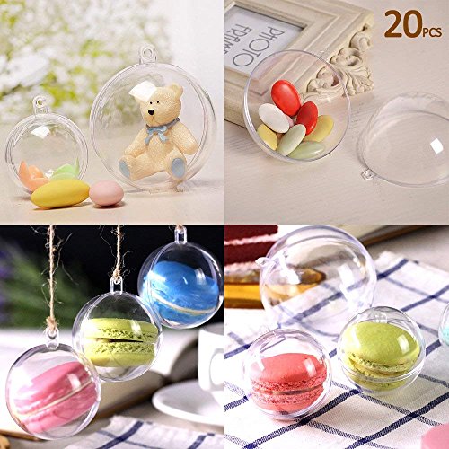 Product Cover Kranich 20Pcs Fillable Ball Clear Plastic Christmas Ornaments Balls 3.15''/80mm for Holiday Wedding Party Home Decor