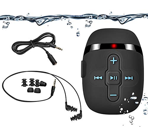 Product Cover Waterproof MP3 Player for Swimming and Running,Underwater Headphones with Short Cord, Shuffle Feature (Black)
