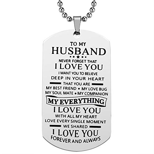 Product Cover Lcbulu Husband Gift from Wife - to My Husband Dog Tag Pendant Necklace for Men Him, Valentine's Day Necklace Birthday Gifts for Husband