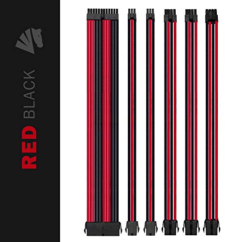 Product Cover Asiahorse Customization Mod Sleeve Extension Power Supply Cable Kit 18AWG ATX/EPS/8-pin PCI-E/6-pin PCI-E (RED Mix)