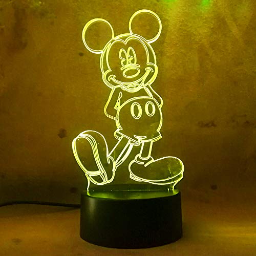 Product Cover Amroe Cute Cartoon Mickey Mouse 3D Night Light LED 7 Color Illusion Table Lamp Birthday Child Kid