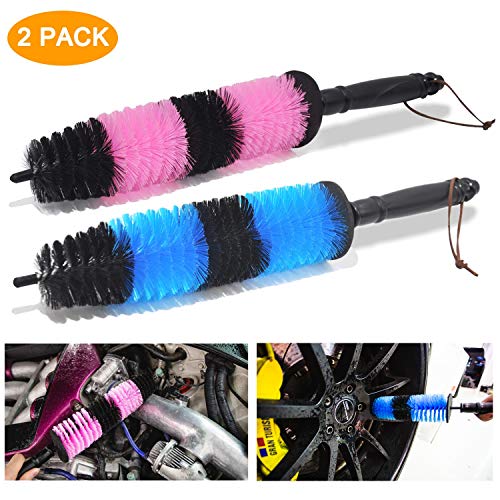 Product Cover 2-Pack Master Wheel Brush, Easy Reach Long Wheel and Rim Tire Brush Soft Bristle Cleaning Brush, Car Wheel Brush, Rims Tire Detail Brush, Multipurpose for Wheels, Exhaust Tips, Engine Bays, Motorcycle
