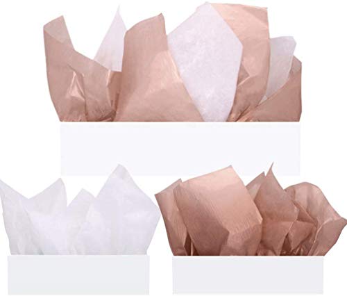 Product Cover UNIQOOO 60 Sheets Premium Metallic Rose Gold & White Tissue Gift Wrap Paper Bulk, 20