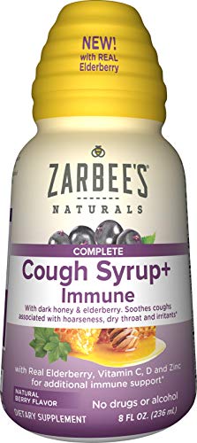 Product Cover Zarbee's Naturals Complete Daytime Cough Syrup + Immune with Dark Honey, Real Elderberry, Vitamin C, D & Zinc, 8 oz Bottle
