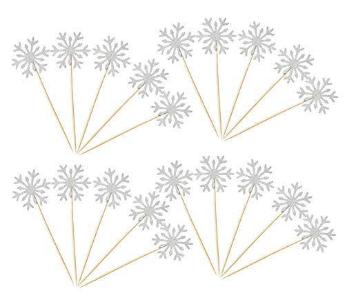 Product Cover 40 Pack Glitter Snowflake Cupcake Toppers Winter Theme Cake Decoration for Christmas Birthday Party Baby Shower Wedding Cake Decoration - White