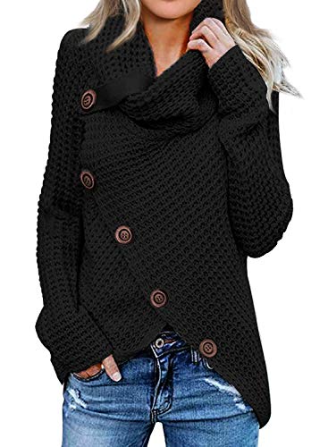 Product Cover Itsmode Women's Chunky Turtle Cowl Neck Knit Wrap Asymmetric Hem Sweater Coat with Button Details