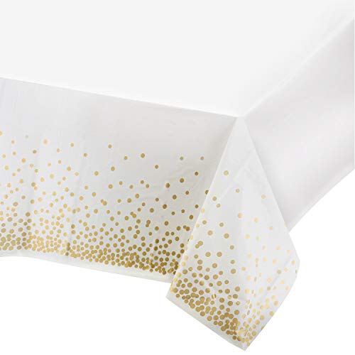 Product Cover Plastic Tablecloths for Rectangle Tables,- 4 Pack - Party Table Cloths Disposable, Gold Dot Confetti Rectangular Table Covers, for Parties Thanksgiving Christmas Wedding, Anniversary,- 54