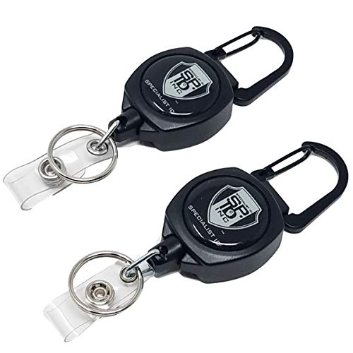 Product Cover 2 Pack - Heavy Duty Retractable Badge Reel with ID Holder Strap & Keychain - Strong Carabiner Belt Loop Clip - Retracting Lanyard with Kevlar Cord for Keys and Access Cards by Specialist ID (Black)