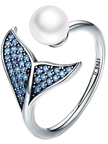 Product Cover Presentski Sterling Silver Adjustable Mermaid Pearl Engagement Open Rings for Women