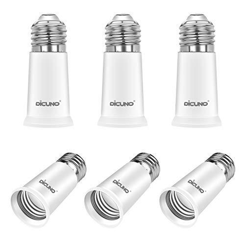 Product Cover DiCUNO E26 Socket Extender, E26 to E26 Standard Medium Base Lamp Bulb Socket Adapter of 5CM/1.97IN Extension, Max 200W Light Bulb Extender 6 Pcs