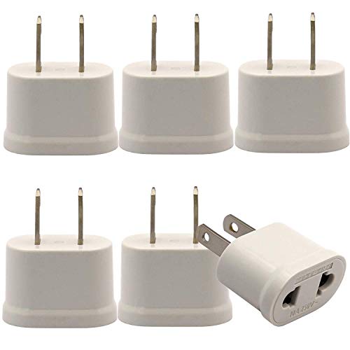 Product Cover European/Asia to American Outlet Plug Adapter, 6 Pack Power Converter, EU Europe to USA Socket, White-Type B (Does Not Convert Voltage) (White)